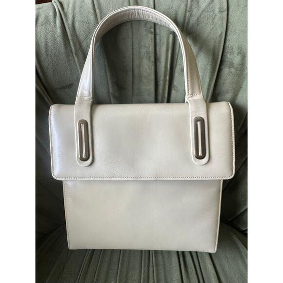 Duchess Handbags - Vintage Duchess Cream Leather Top Handle Handbag 50s 60s